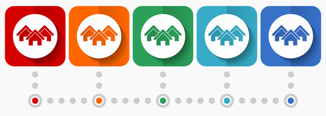 Aufkleber - Home, house, real estate vector icons, infographic template, set of flat design symbols in 5 color options