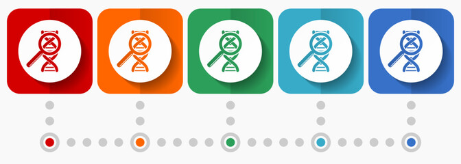 Poster - Science, genetic research vector icons, infographic template, set of flat design symbols in 5 color options