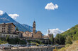 View of the Stone Bell Tower of the Church of Cogne in Aosta - Italy