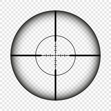 Weapon Sight, Sniper Rifle Optical Scope. Hunting Gun Viewfinder With Crosshair. Aim, Shooting Mark Symbol. Military Target Sign, Silhouette. Game Interface UI Element. Vector Illustration