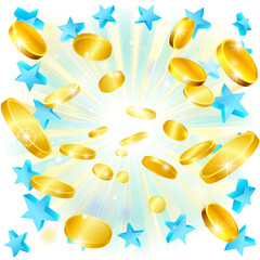 Wall Mural - A gold flying coins money exploding jackpot concept