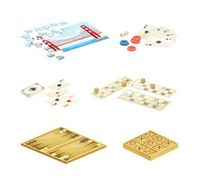 Board Games Set. Puzzle, Scrabble, Go, Poker, Lotto Recreational And Competitive Game Vector Illustration