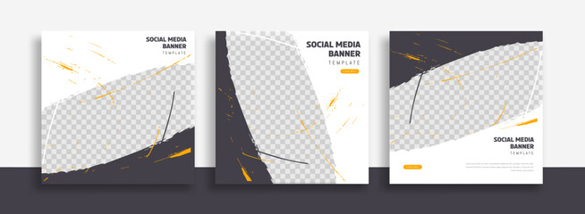Wall Mural - set of editable minimal square banner template. blackyellow white background color with geometric sh
