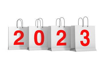 Wall Mural - Shopping Bags with 2023 New Year Sign. 3d Rendering