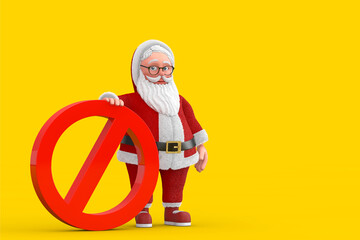 Aufkleber - Cartoon Cheerful Santa Claus Granpa with Red Prohibition or Forbidden Sign. 3d Rendering