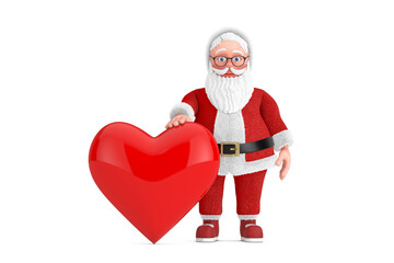 Aufkleber - Cartoon Cheerful Santa Claus Granpa with Red Heart. 3d Rendering