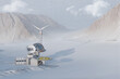 Modern Remote Antarctic Research Polar Station on the Mountains Background. 3d Rendering