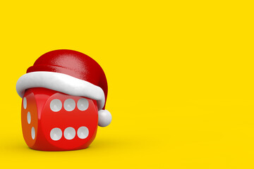 Poster - Red Game Dice Cube With Red Santa Claus Hat. 3d Rendering