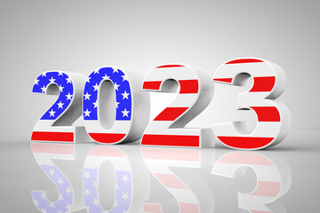 Aufkleber - New Year 2023 Sign as USA Flag. 3d Rendering