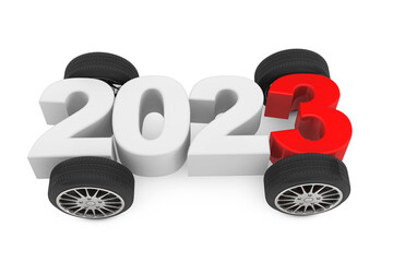 Poster - 2023 Year Concept with Car Wheels. 3d Rendering