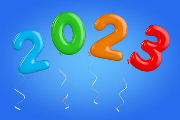 Aufkleber - Multicolour Balloons as 2023 New Year Sign. 3d Rendering