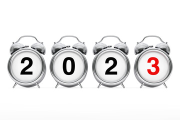 Aufkleber - New Year and Merry Christmas Concept. Alarm Clock with 2023 New Year Sign. 3d Rendering