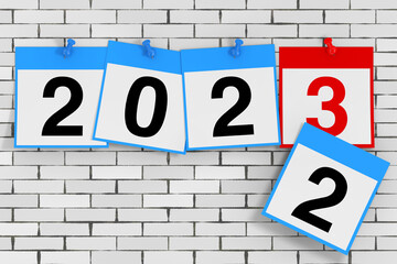 Aufkleber - New 2023 Year Start Concept. Calendar Sheets with 2023 New Year Sign. 3d Rendering