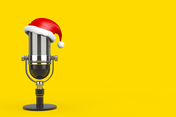 Poster - Vintage Microphone with Santa Claus Red Hat. 3d Rendering