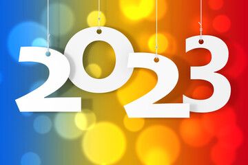 Aufkleber - Hanging on Ropes New 2023 Year Sign. 3d Rendering