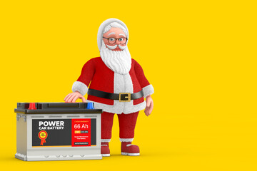 Aufkleber - Cartoon Cheerful Santa Claus Granpa and Rechargeable Car Battery 12V Accumulator with Abstract Label. 3d Rendering