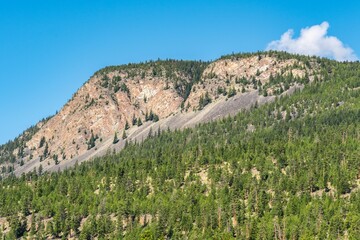 Poster - Beautiful view to mountain at Nicola Lake surrounded by lush tree forest, British Columbia, Canada.