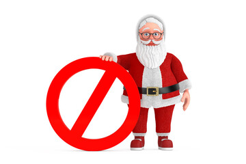 Aufkleber - Cartoon Cheerful Santa Claus Granpa with Red Prohibition or Forbidden Sign. 3d Rendering