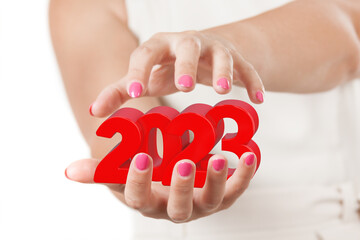 Aufkleber - Two Woman Hands Protecting 2023 New Year Sign.