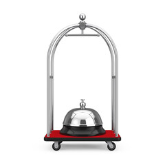 Poster - Silver Chrome Luxury Hotel Luggage Trolley Cart with Service Bell. 3d Rendering