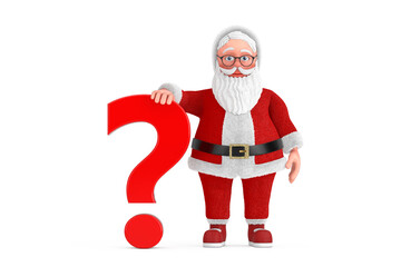 Aufkleber - Cartoon Cheerful Santa Claus Granpa with Red Question Mark Sign. 3d Rendering