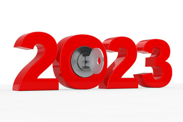 Aufkleber - New 2023 Year Sign with Key. 3d Rendering