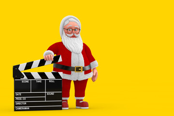 Aufkleber - Cartoon Cheerful Santa Claus Granpa with Movie Clapper Board. 3d Rendering