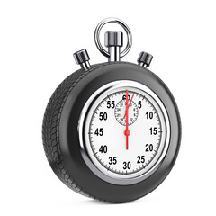 Poster - Speed Concept. Analog Stopwatch Framed Rubber Wheel Tires. 3d Rendering