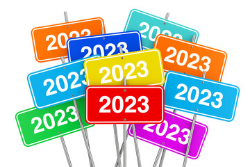Aufkleber - 2023 New Year Color Signs. 3d Rendering
