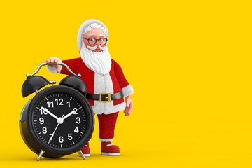 Poster - Cartoon Cheerful Santa Claus Granpa with Alarm Clock. 3d Rendering