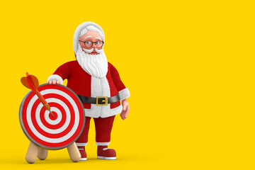 Leinwandbilder - Cartoon Cheerful Santa Claus Granpa with Archery Target and Dart in Center. 3d Rendering