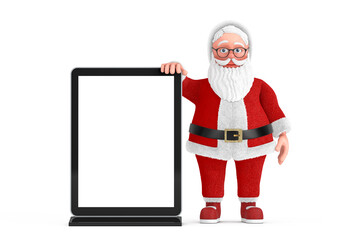 Aufkleber - Cartoon Cheerful Santa Claus Granpa with Blank Trade Show LCD Screen Display Stand as Template for Your Design. 3d Rendering