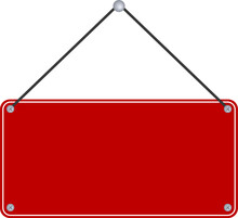 Blank Red Sign Plate Hanging On Transparent Background.