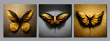 Collection Of Fantastic Golden Butterfly On Messy Texture Background