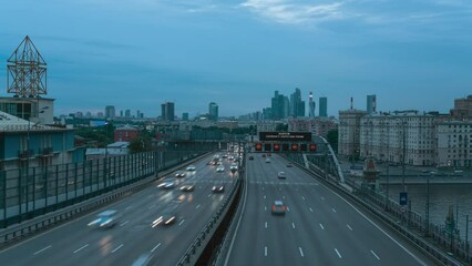 Wall Mural - time lapse view of Moscow city and traffic from Novoandreevskiy Bridge, Russia