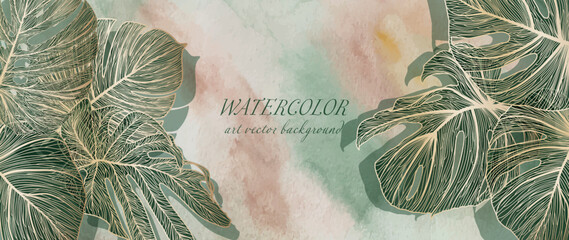 Wall Mural - Modern creative design with leaves palm. Watercolor.  Vector illustration.