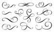 Swirl delimiter ornament, live line flourish set. Filigree vignette ornamental curls. Decorative separator for menu, certificate, diploma, wedding card, invatation, outline text divider