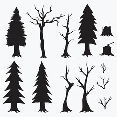 Wall Mural - set silhouette of tall tree on autumn and winter season vector eps10