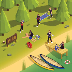 Sticker - Accident On Pier Isometric Background