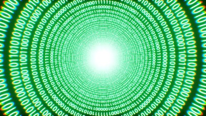 Poster - Glowing green light quantum binary number codes abstract tunnel background loop