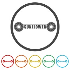 Sticker - Sunflower flat icon. Set icons in color circle buttons