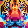 colorful tiger face head on geometric pop art style