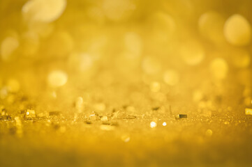 Poster - Gold Glister Background Christmas lights ,Abstract Blurred Bokeh Holiday festive background made with new year backdrop
