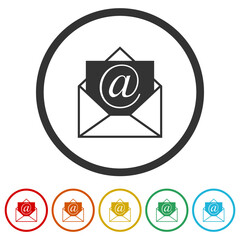 Poster - Mail letter logo design. Set icons in color circle buttons