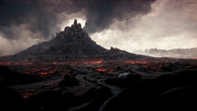 Volcanic Landscape, Rocky Terrain, Hellish Lava