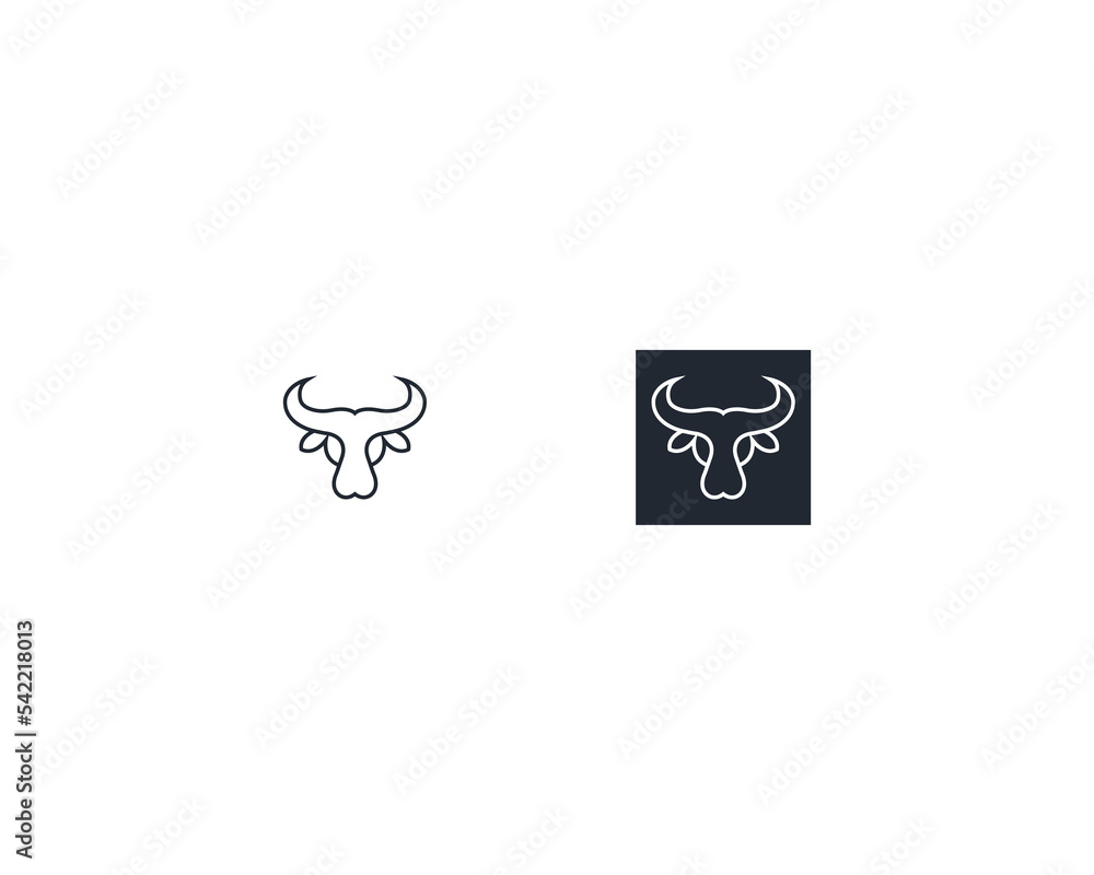 African Bison Bull Head line art, buffalo head Front view logo design ...