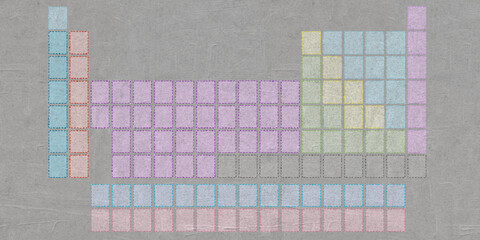 Poster - schema di tavola periodica degli elementi chimici su sfondo grigio