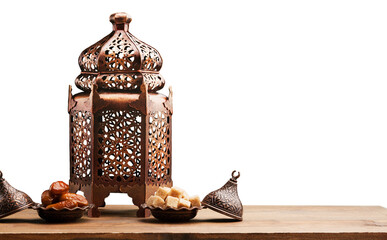 Canvas Print - Arabic lantern and plate with date fruits