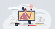 Virtual assistant as distant customer support operator tiny person concept. Professional help service or call center technical agent character vector illustration. Videocall using online contact form