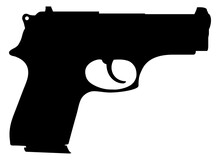 Silhouette Of Pistol Gun For Logo, Pictogram, Website Or Graphic Design Element. Format PNG